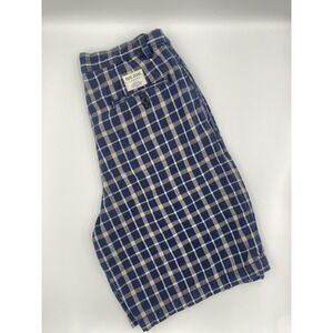 Pepe Jeans Kingston Shorts Mens 29 Blue Beige Plaid‎ Cotton Linen Summer Casual